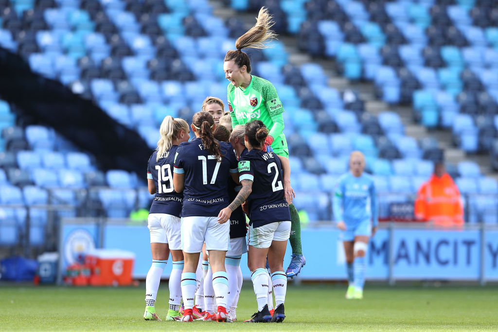 Mackenzie Arnold celebrates West Ham's 2-0 win.