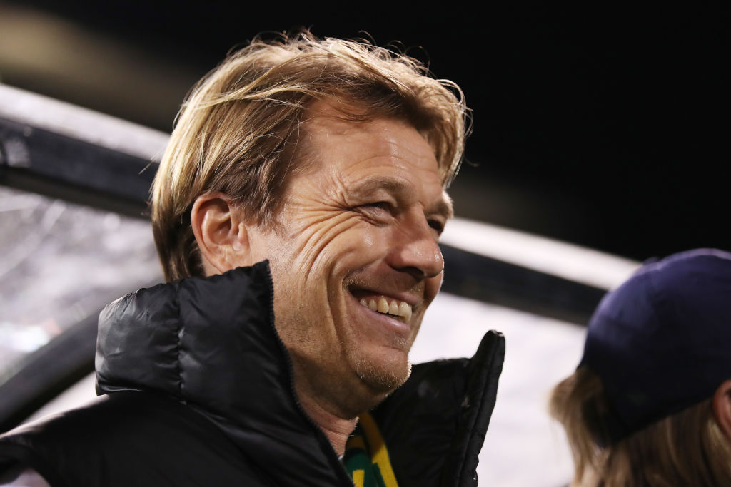 Australia head coach Tony Gustavsson looks on during the International womens friendly match between the Australia Matildas and the New Zealand at GIO Stadium on April 12, 2022 in Canberra, Australia. (Photo by Matt King/Getty Images)