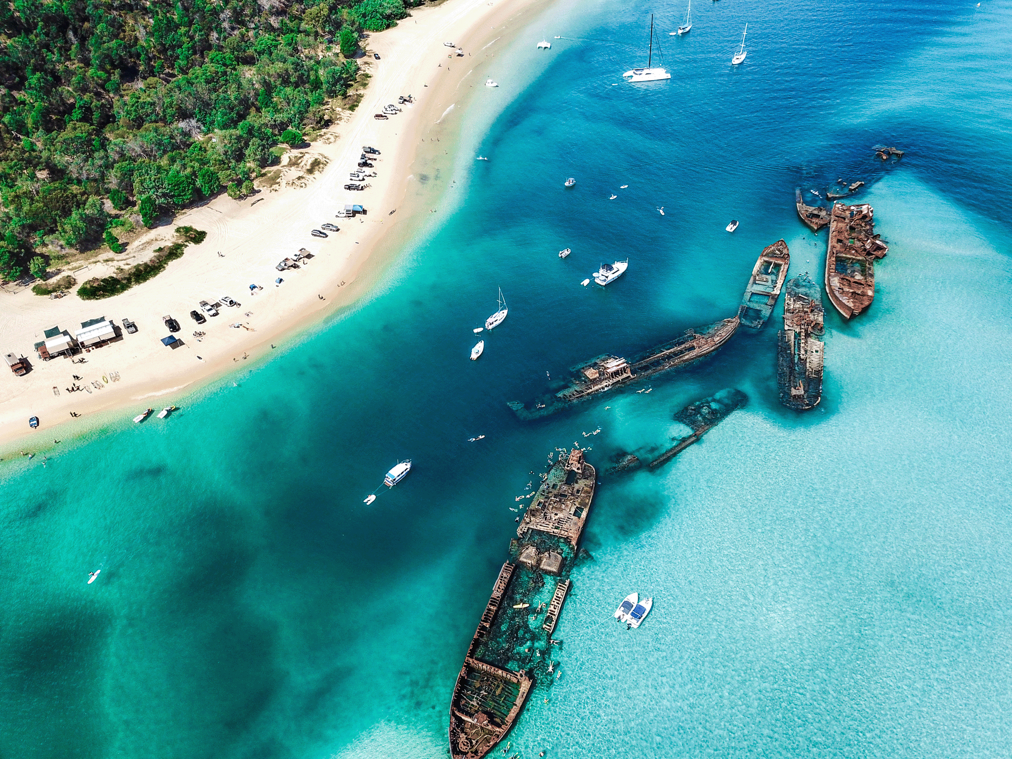 Aerial of Tangalooma wrecks Moreton Island (Photo Provided: Tourism and Events Queensland)