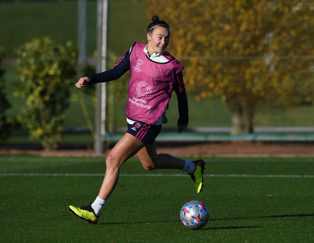 Caitlin Foord of Arsenal during the Arsenal Women's training session at London Colney on December 06, 2022 in St Albans, England. (Photo by David Price/Arsenal FC via Getty Images) Caitlin Foord of Arsenal during the Arsenal Women's training session at London Colney on December 06, 2022 in St Albans, England. (Photo by David Price/Arsenal FC via Getty Images)