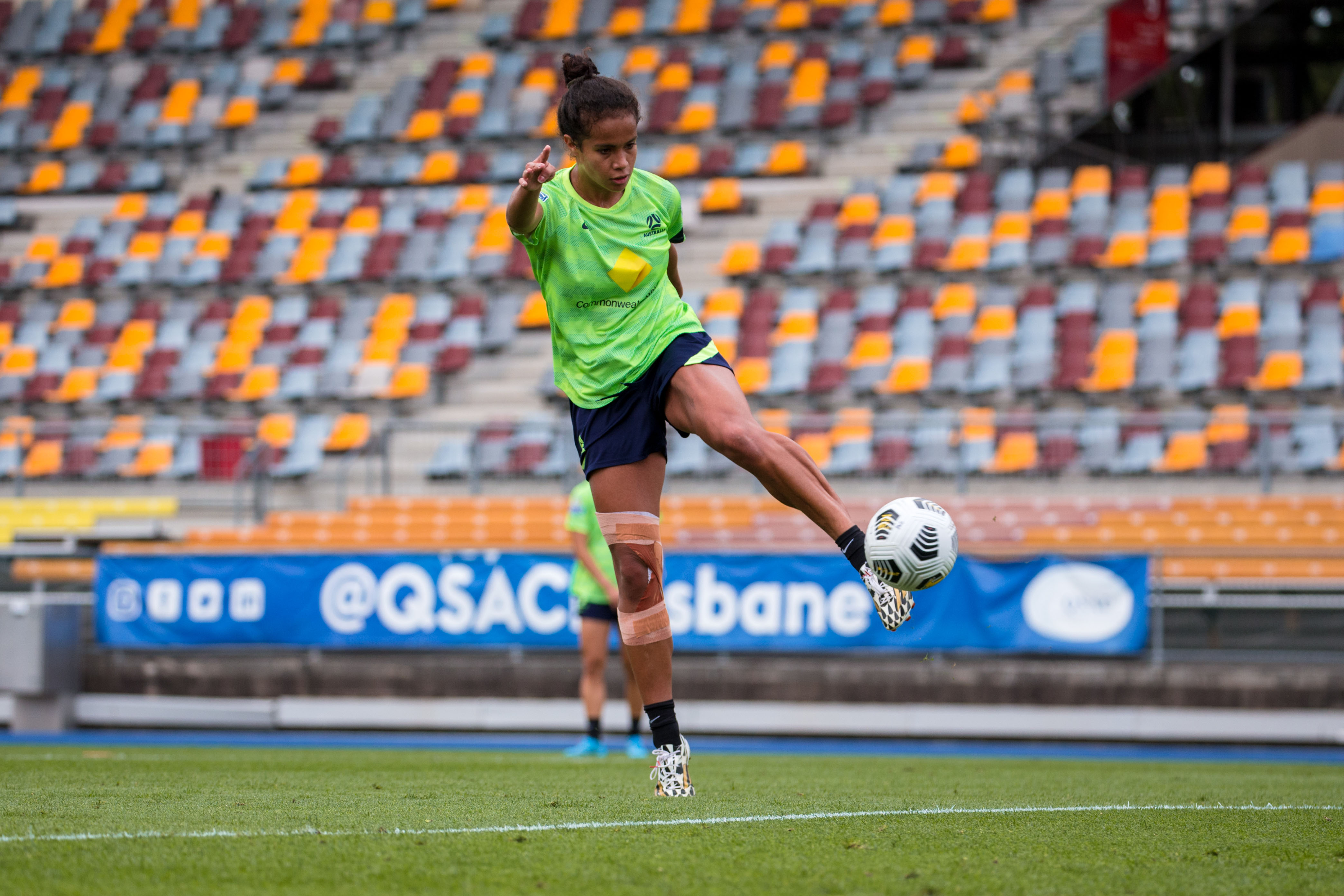 Mary Fowler during CommBank Matildas' training in Queensland Sports and Athletics Centre (QSAC) in September 2022 (Photo: Ann Odong/Football Australia).