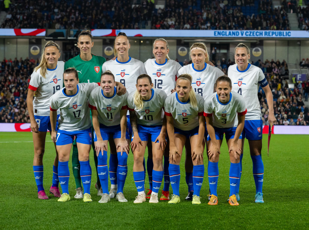 Czechia starting line-up, team photo during the Women's International Friendly match between England and Czechia at American Express Community Stadium on October 10, 2022, in Brighton, England. (Photo by David Horton - CameraSport via Getty Images) Czechia starting line-up, team photo during the Women's International Friendly match between England and Czechia at American Express Community Stadium on October 10, 2022, in Brighton, England. (Photo by David Horton - CameraSport via Getty Images)