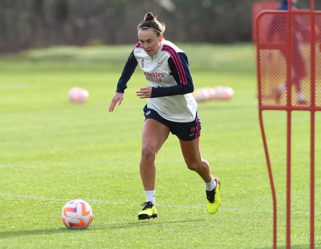Caitlin Foord of Arsenal during the Arsenal Women's training session at Pennyhill Park on January 06, 2023 in Bagshot, England. (Photo by David Price/Arsenal FC via Getty Images)