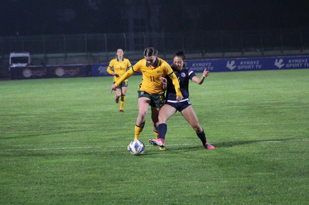 Kahli Johnson playing for Australia against Guam in the 2024 AFC U-20 Women's Asian Cup Round 1 Qualifiers.