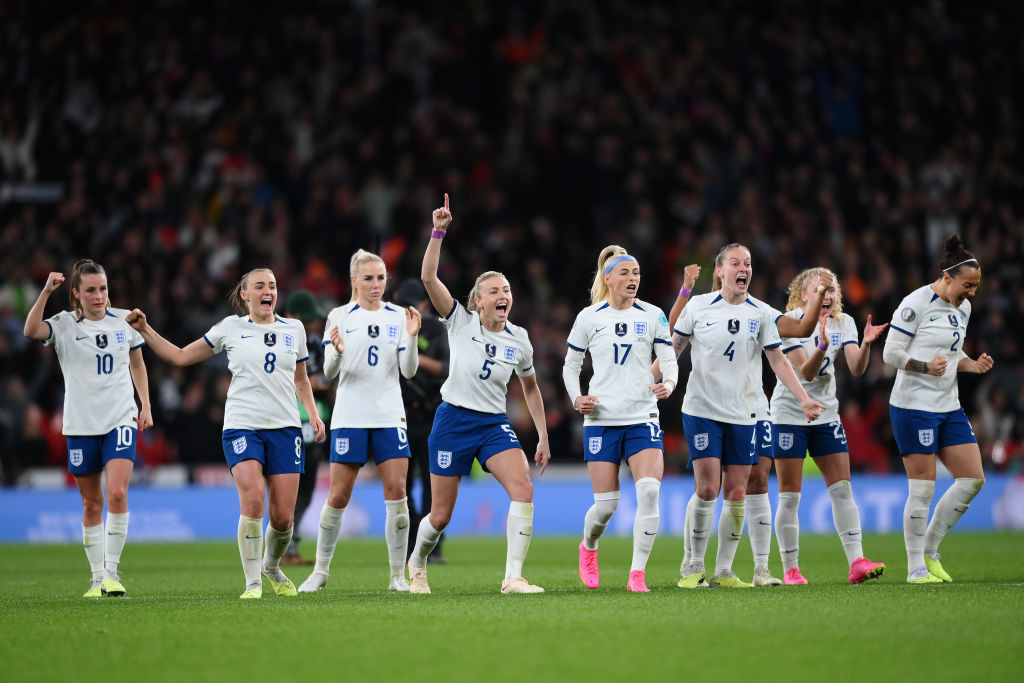 England players react in the penalty shoot out during the Women´s Finalissima 2023 match between England and Brazil at Wembley Stadium on April 06, 2023 in London, England. (Photo by Justin Setterfield/Getty Images)