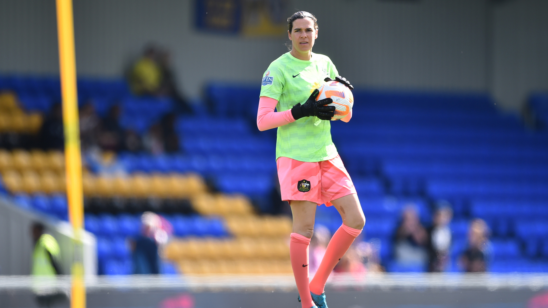 Lydia Williams warming-up before Australia's match against Scotland. (Photo: Harriet Lander)