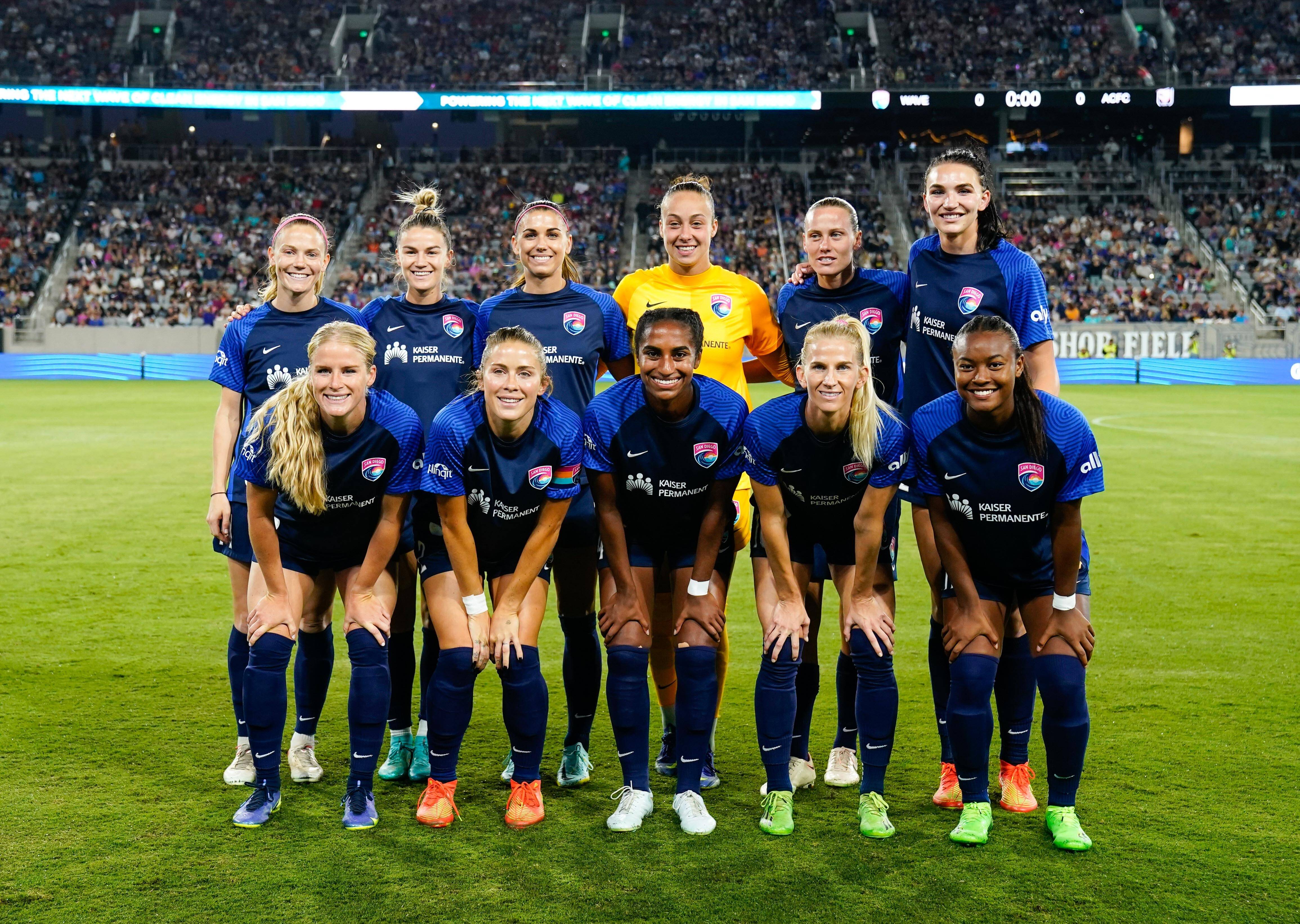  The starting lineup for San Diego Wave FC prior to the match against Angel City FC at Snapdragon Stadium. Mandatory Credit: Ray Acevedo-USA TODAY Sports