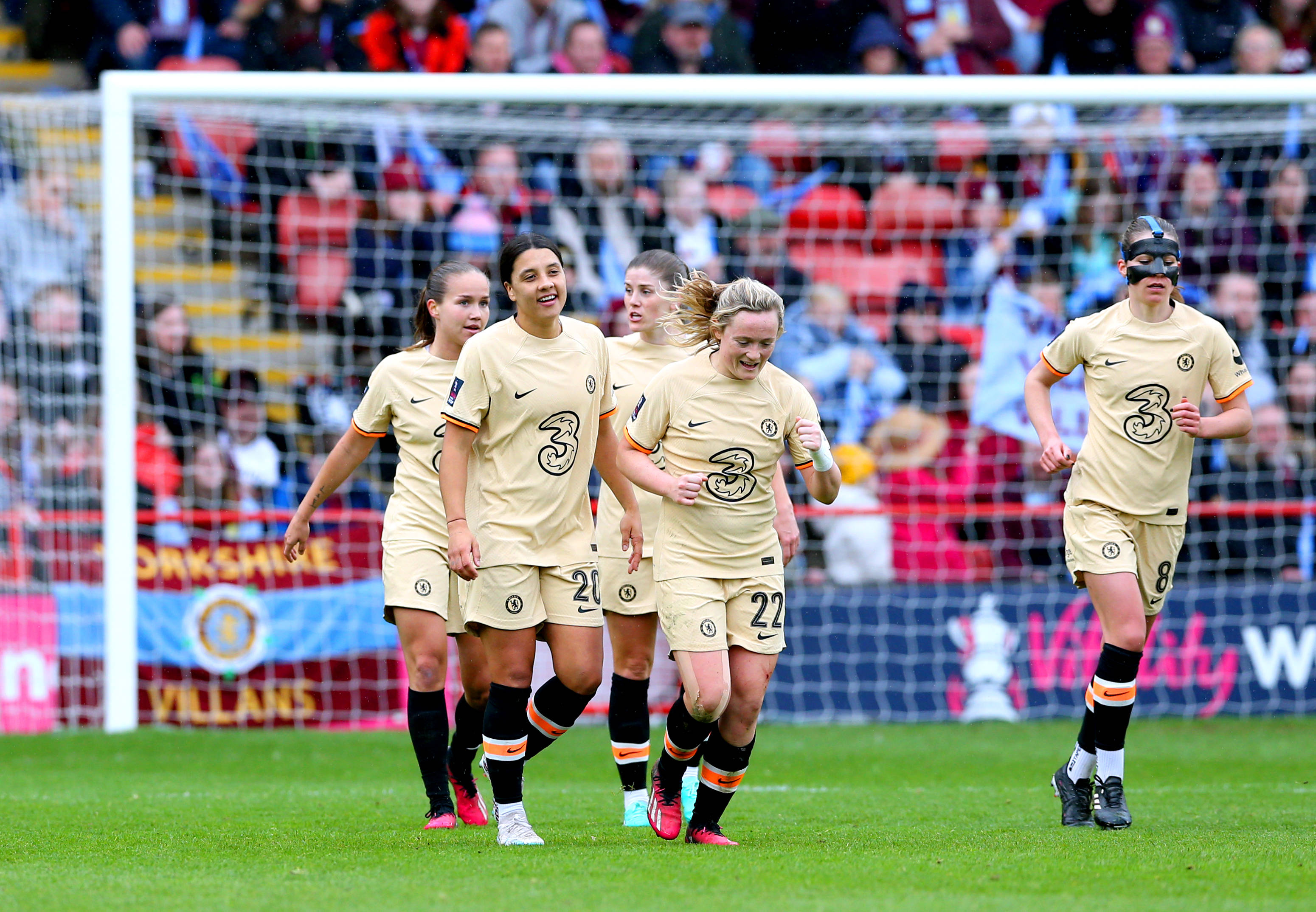 Sam Kerr celebrates after scoring their side s first goal of the game during the Vitality Women s FA Cup, semi-final match at the Poundland Bescot Stadium, Walsall. Sam Kerr celebrates after scoring their side s first goal of the game during the Vitality Women s FA Cup, semi-final match at the Poundland Bescot Stadium, Walsall.