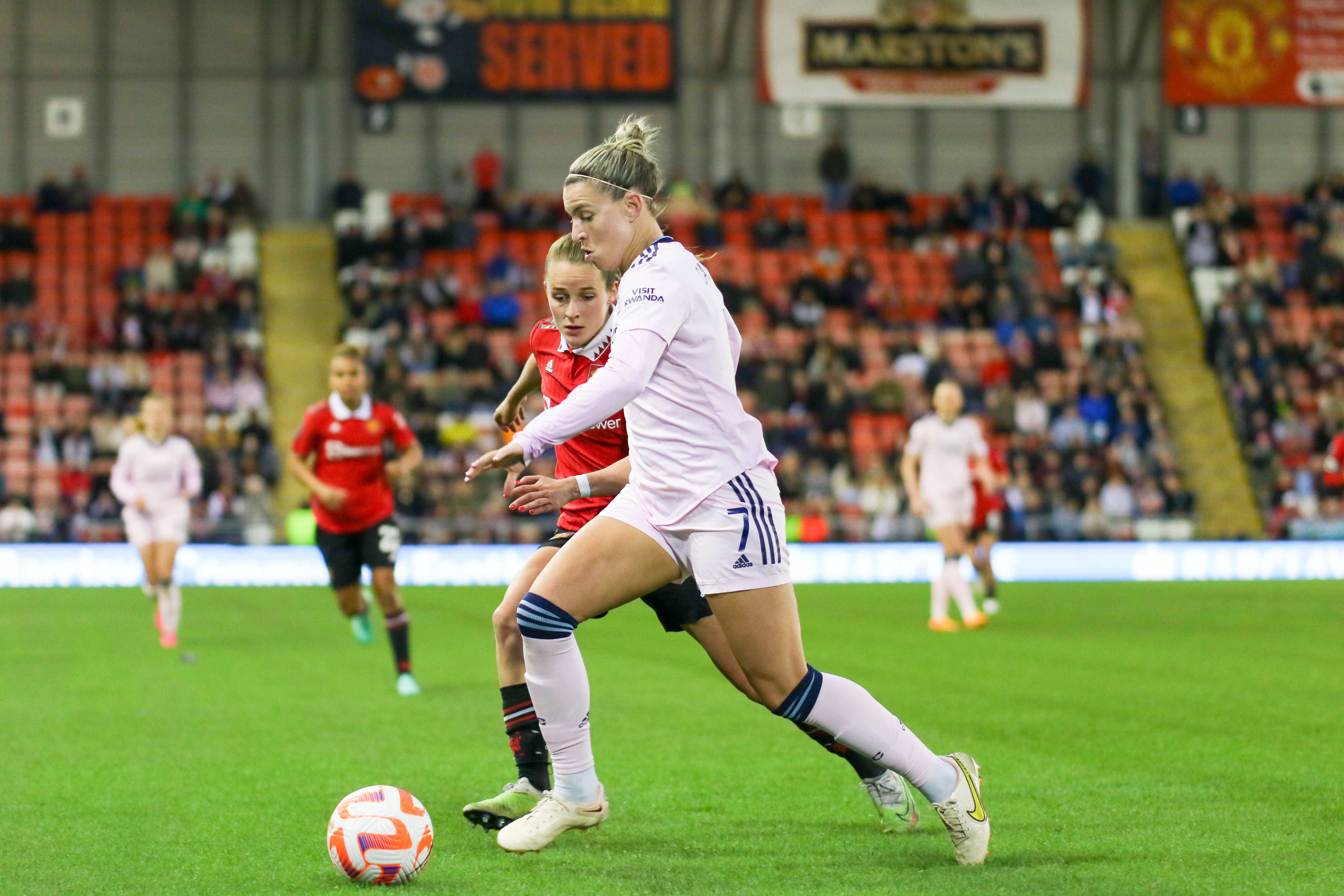 Steph Catley during the Barclay Women's Super League match between Manchester United Women and Arsenal Women at Leigh Sports Village. (Photo:Nina Farooqi)