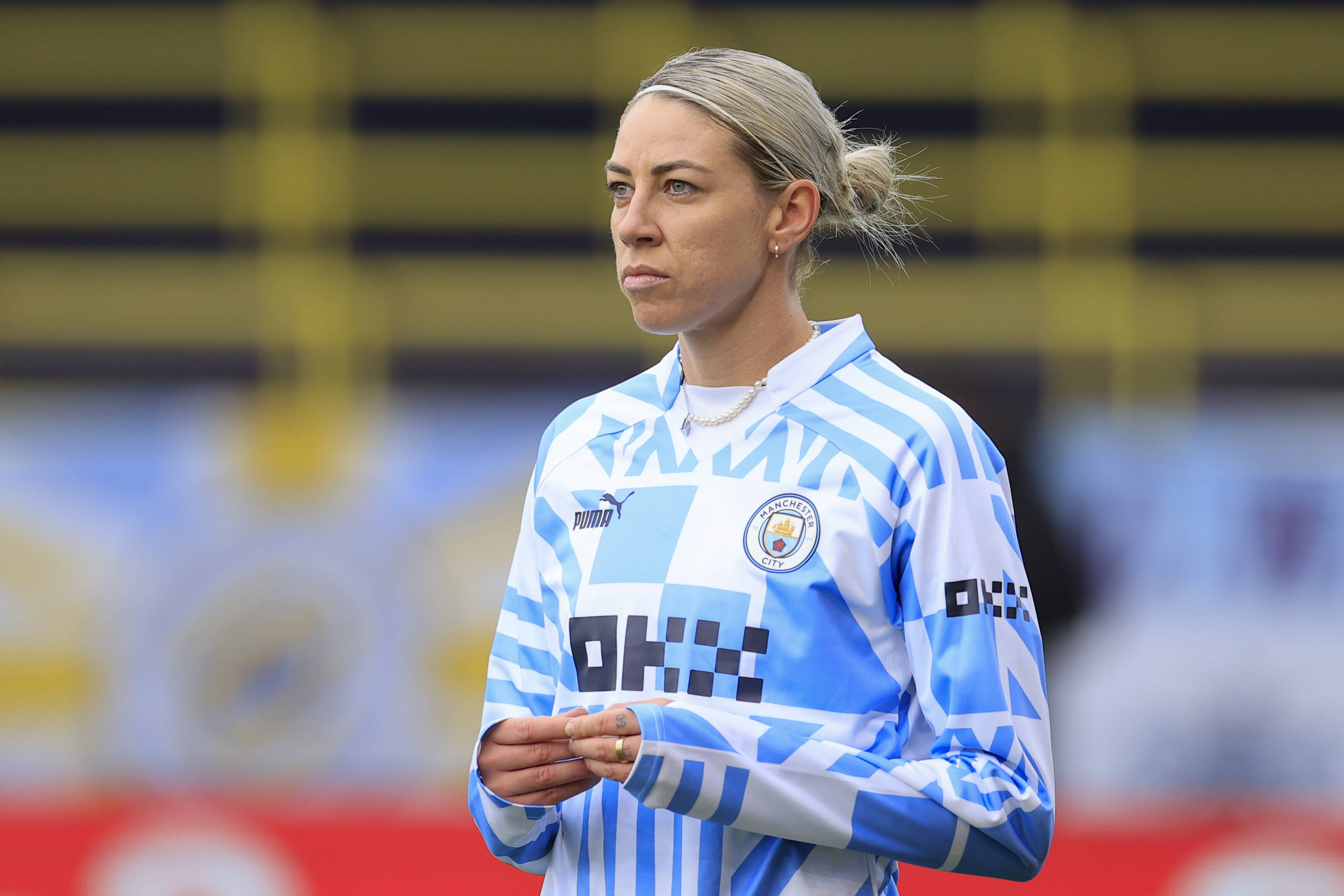 lanna Kennedy 33 of Manchester City during the warm up ahead of the FA Womens Continental League Cup match Manchester City Women vs Sunderland AFC Women at Etihad Campus, Manchester