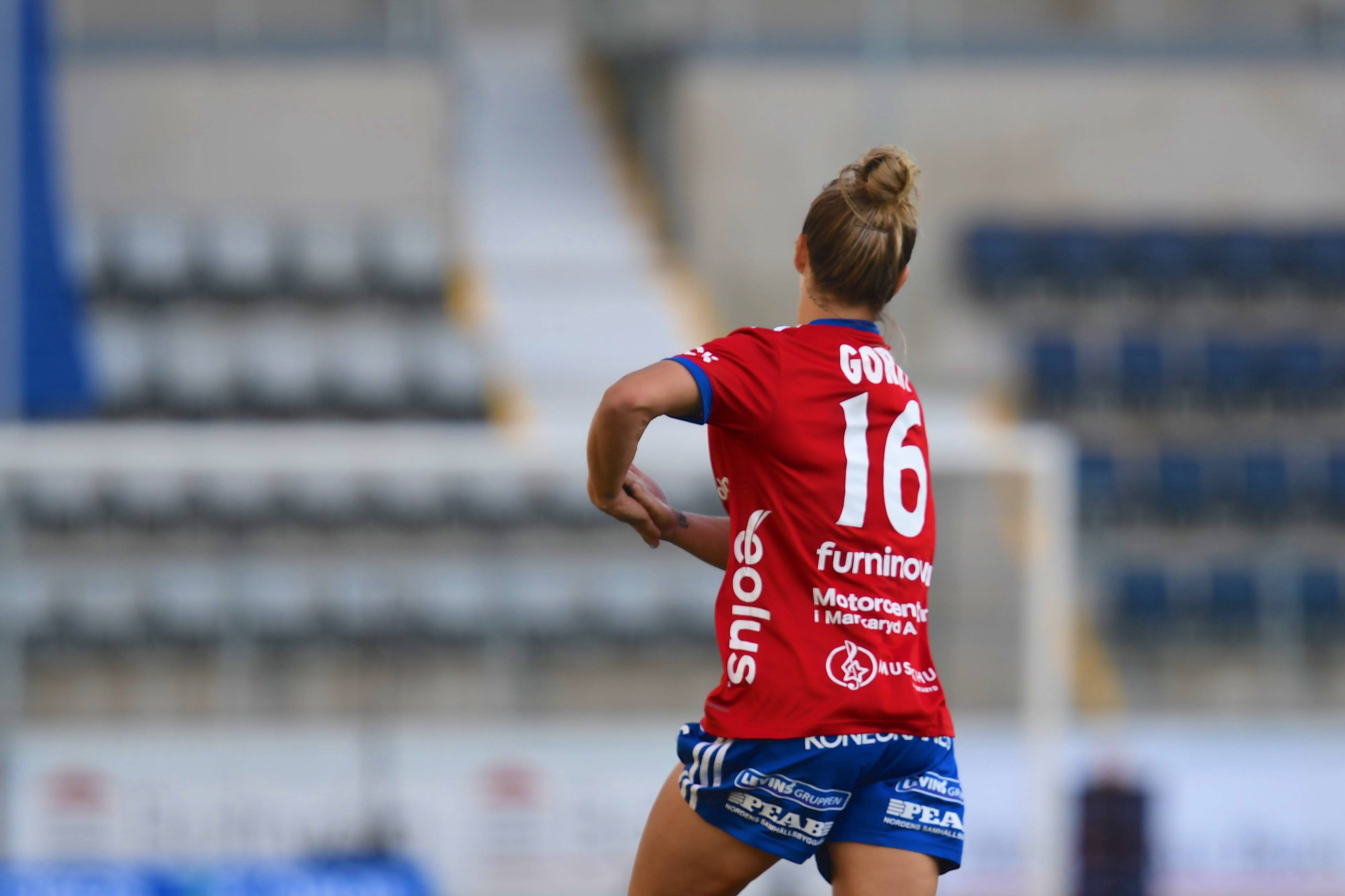 Katrina Gorry (16 Vittsjo) celebrates goal during the game in the Swedish League OBOS Damallsvenskan on June 9th 2023 between Linkoping FC and Vittsjo GIK at Bilborsen Arena in Linkoping, Sweden (Peter Sonander/SPP)