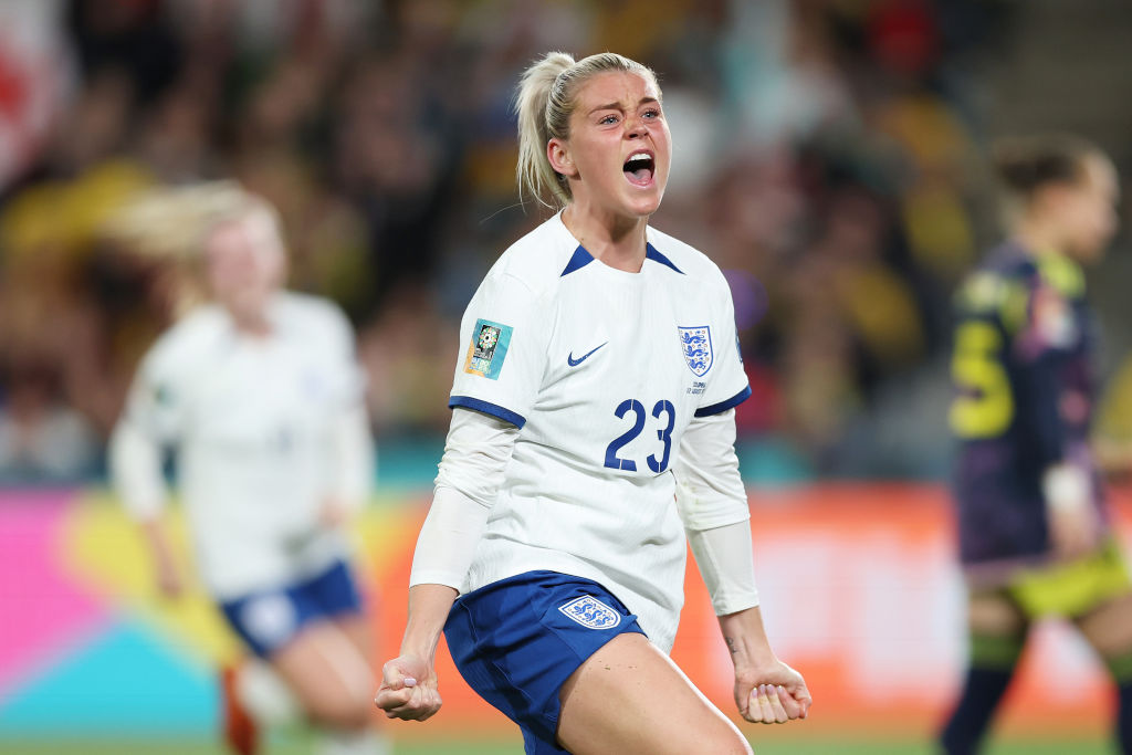 Alessia Russo of England celebrates after scoring her team's second goal during the FIFA Women's World Cup Australia & New Zealand 2023 Quarter Final match between England and Colombia at Stadium Australia on August 12, 2023 in Sydney, Australia. (Photo by Mark Metcalfe - FIFA/FIFA via Getty Images)
