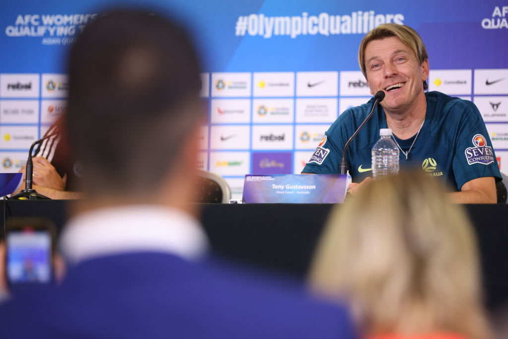 Tony Gustavsson Head Coach of the Matildas during an Australia Matildas training session at HBF Park on October 25, 2023 in Perth, Australia. (Photo by James Worsfold/Getty Images)