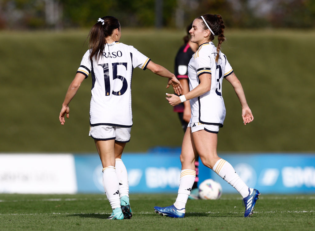 Teresa Abelleira, player of Real Madrid, in action during Real Madrid Femenino v Sporting Club de Huelva Femenino: Liga F at Estadio Alfredo Di Stefano on November 26, 2023 in Madrid, Spain. (Photo: Real Madrid)