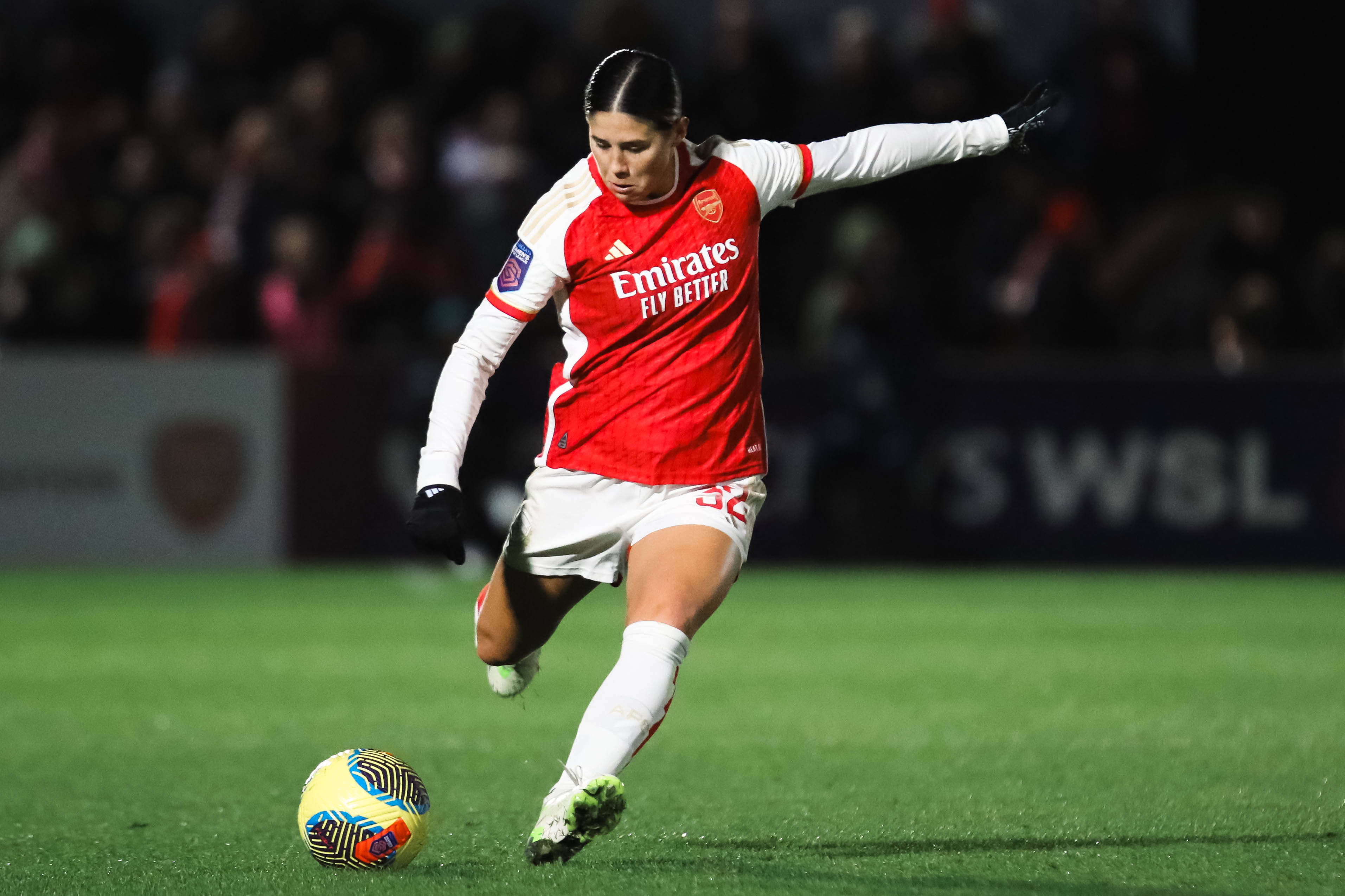 Kyra Cooney-Cross of Arsenal Women during the Continental Cup match between Arsenal Women and Tottenham Hotspur Women at Meadow Park on December 13, 2023 in London, England Copyright: xNinaxFarooqix