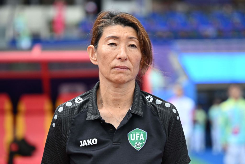 Uzbekistan's head coach Midori Honda looks on before the women's football bronze medal match between China and Uzbekistan during the 2022 Asian Games in Hangzhou in China's eastern Zhejiang province on October 6, 2023. (Photo by Jung Yeon-je / AFP) (Photo by JUNG YEON-JE/AFP via Getty Images)