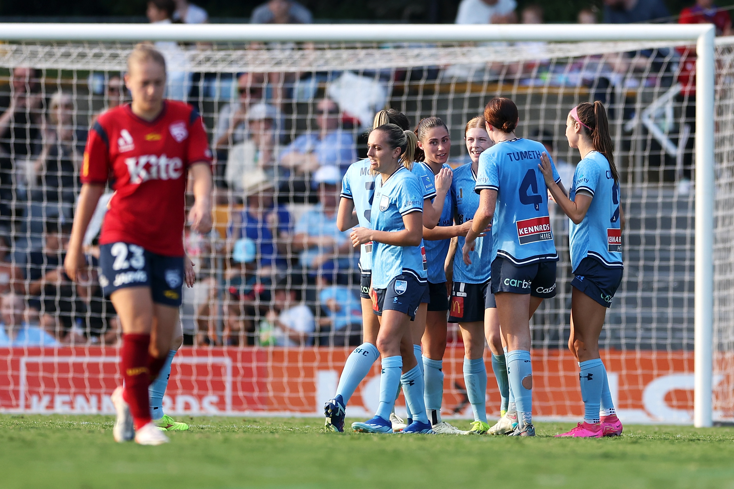 Vine of Sydney FC celebrates with her team after scoring a goal during the A-League Women round 21 match between Sydney FC and Adelaide United at Leichhardt Oval, on March 24, 2024, in Sydney, Australia. (Photo by Mark Kolbe/Getty Images)
