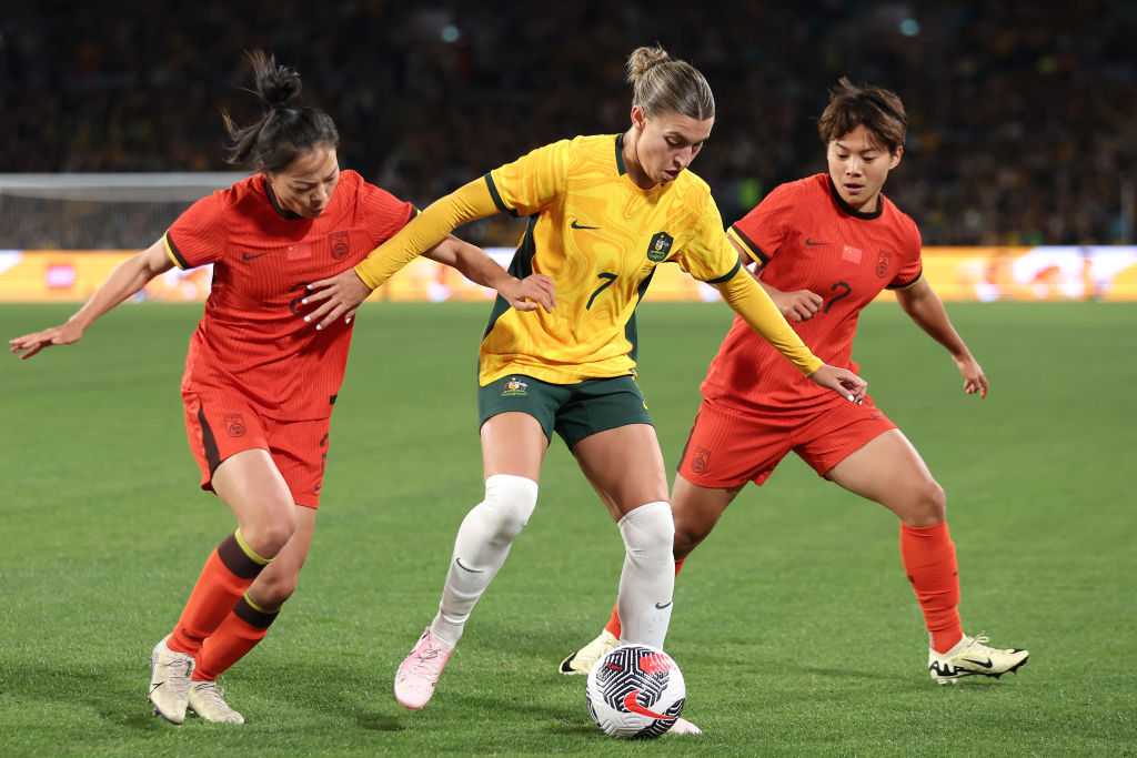 Steph Catley of Australia controls the ball during the international friendly match between Australia Matildas and China PR at Accor Stadium on June 03, 2024 in Sydney, Australia. (Photo by Matt King/Getty Images)