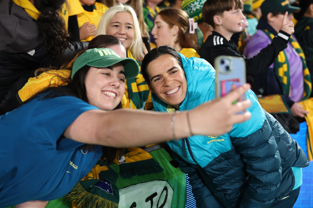 Lydia Williams, goalkeeper of Australia poses for a selfie with fans after the international friendly match between Australia Matildas and China PR at Accor Stadium on June 03, 2024 in Sydney, Australia. (Photo by Cameron Spencer/Getty Images)