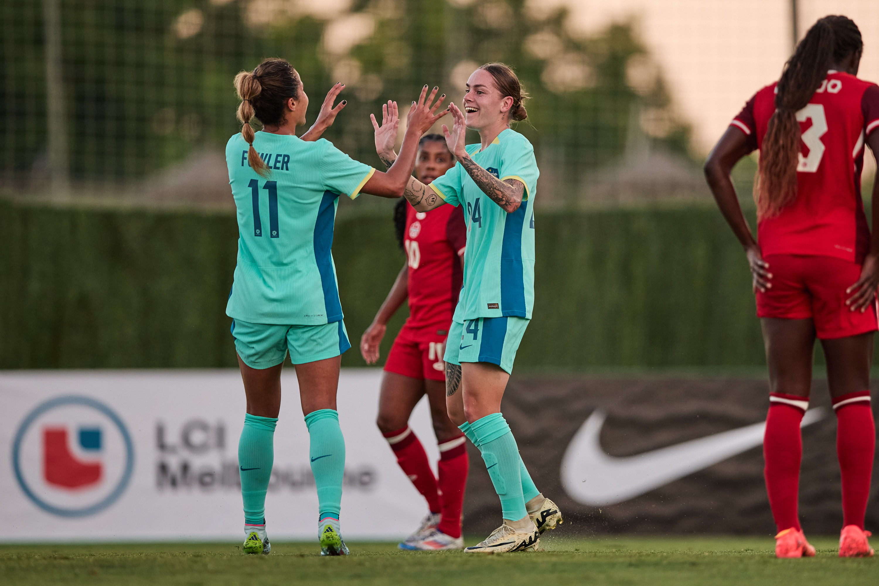 Sharn Freier scores against Canada in the CommBank Matildas B International match in Marbella - Rachel Bach