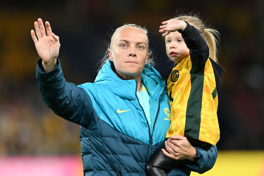 Tameka Yallop of Australia applauds fans after the FIFA Women's World Cup Australia & New Zealand 2023 Third Place Match match between Sweden and Australia at Brisbane Stadium on August 19, 2023 in Brisbane, Australia. (Photo by Bradley Kanaris/Getty Images)