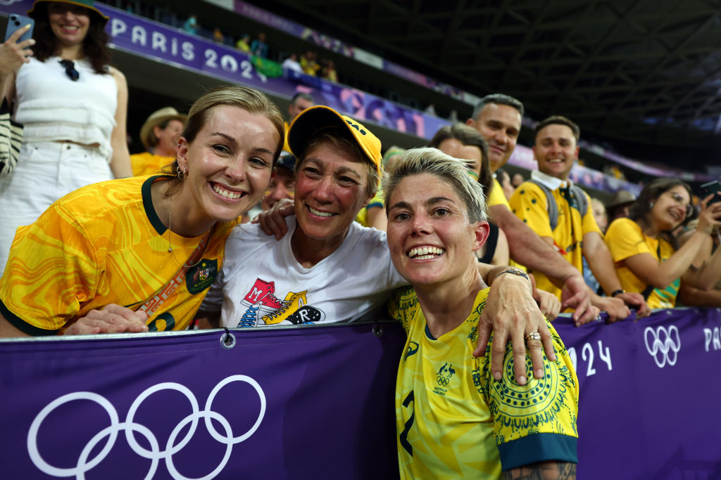 Michelle Heyman poses with family post-match against Zambia. Photo: Marc Atkins/Getty Images