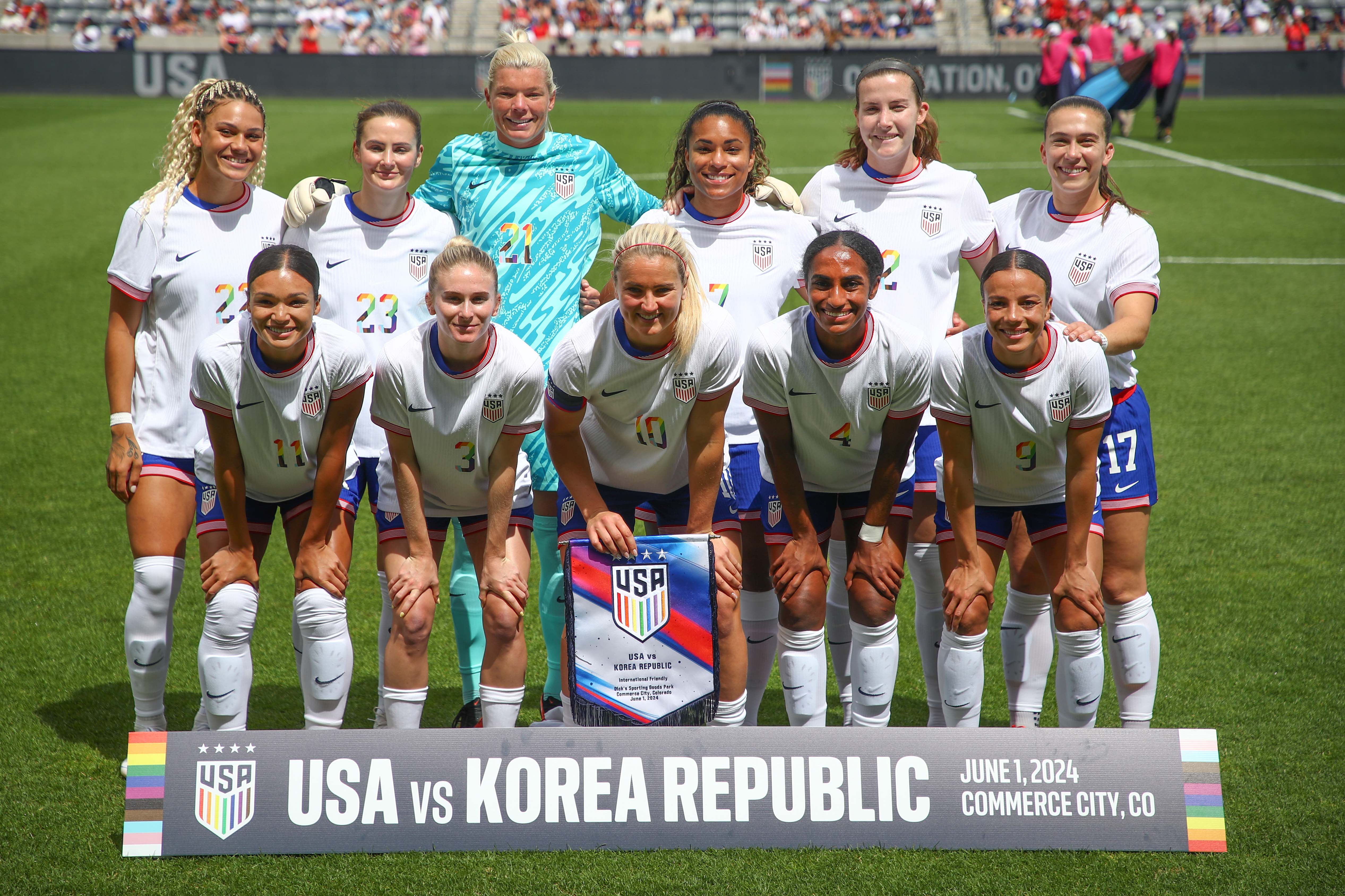 The U.S. Women's National Team poses for a photo before the game against Korea Republic at Dick's Sporting Goods Park on June 1, 2024 in Commerce City, Colorado. (Photo by C. Morgan Engel/Getty Images)