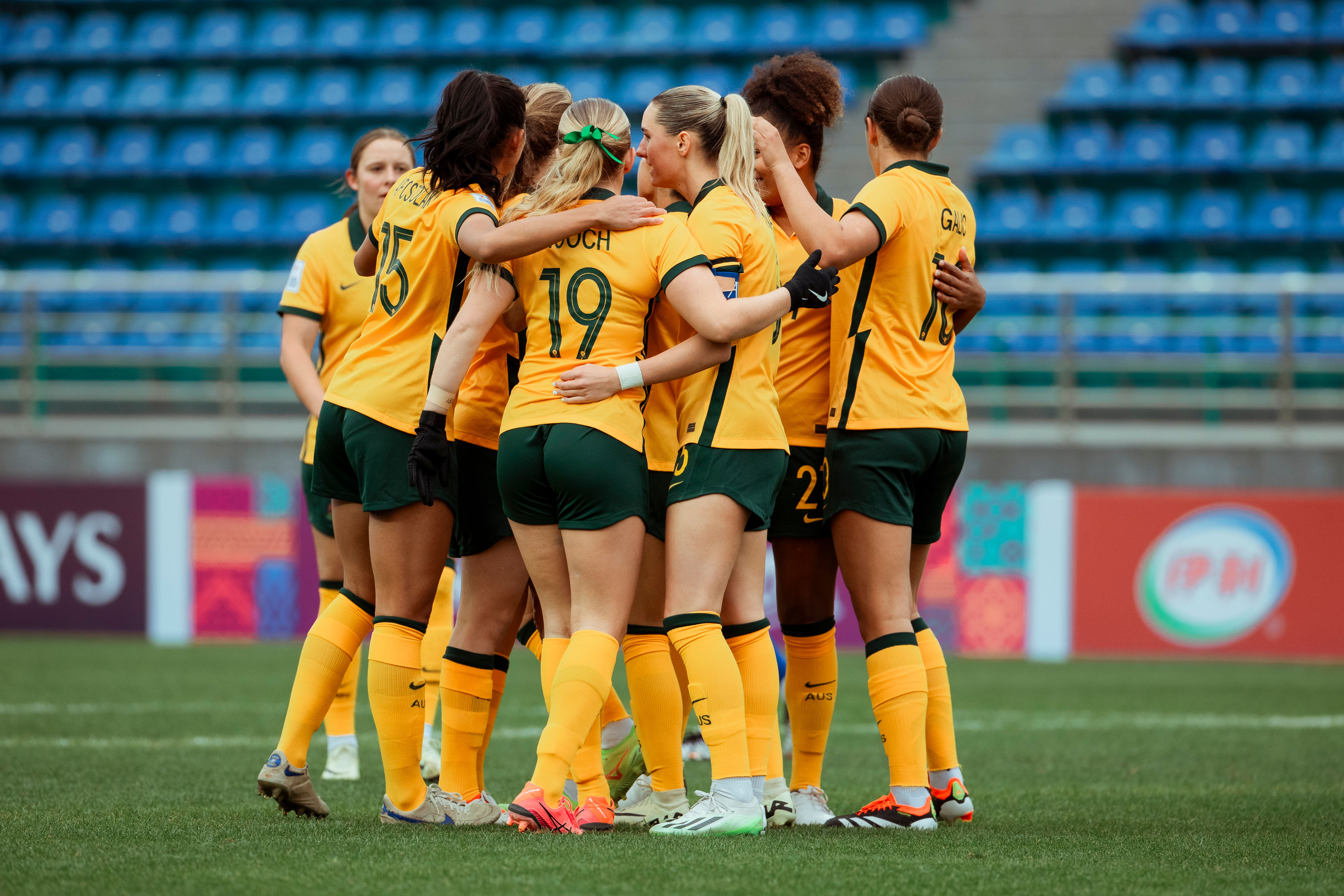 The CommBank Young Matildas celebrate a goal against Uzbekistan during the AFC Women's Asian Cup 2024. (Photo: Tiffany Williams/Football Australia)