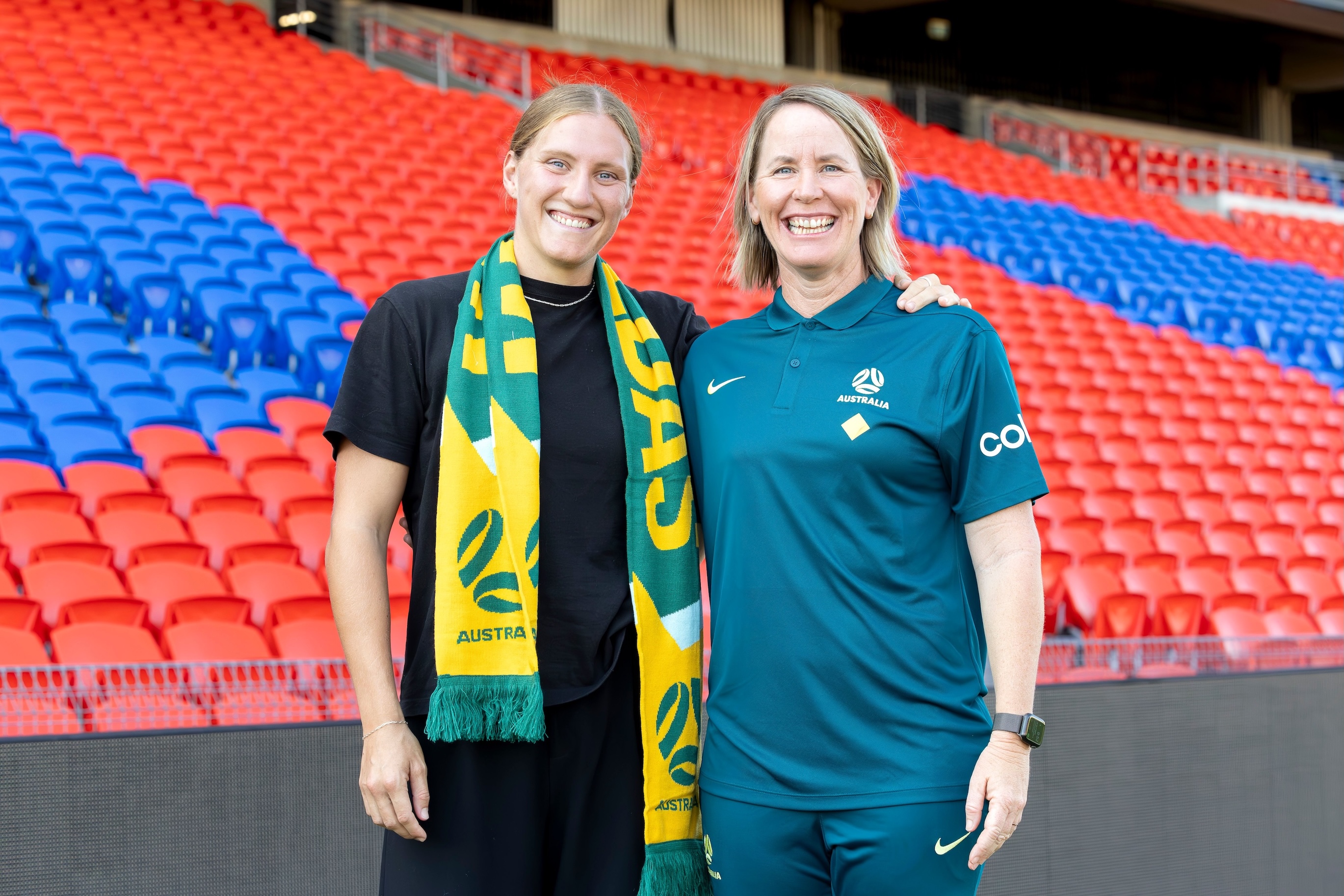 Natasha Prior and Mel Andreatta pose for photo for Korea Republic announcement for March/April window 2025