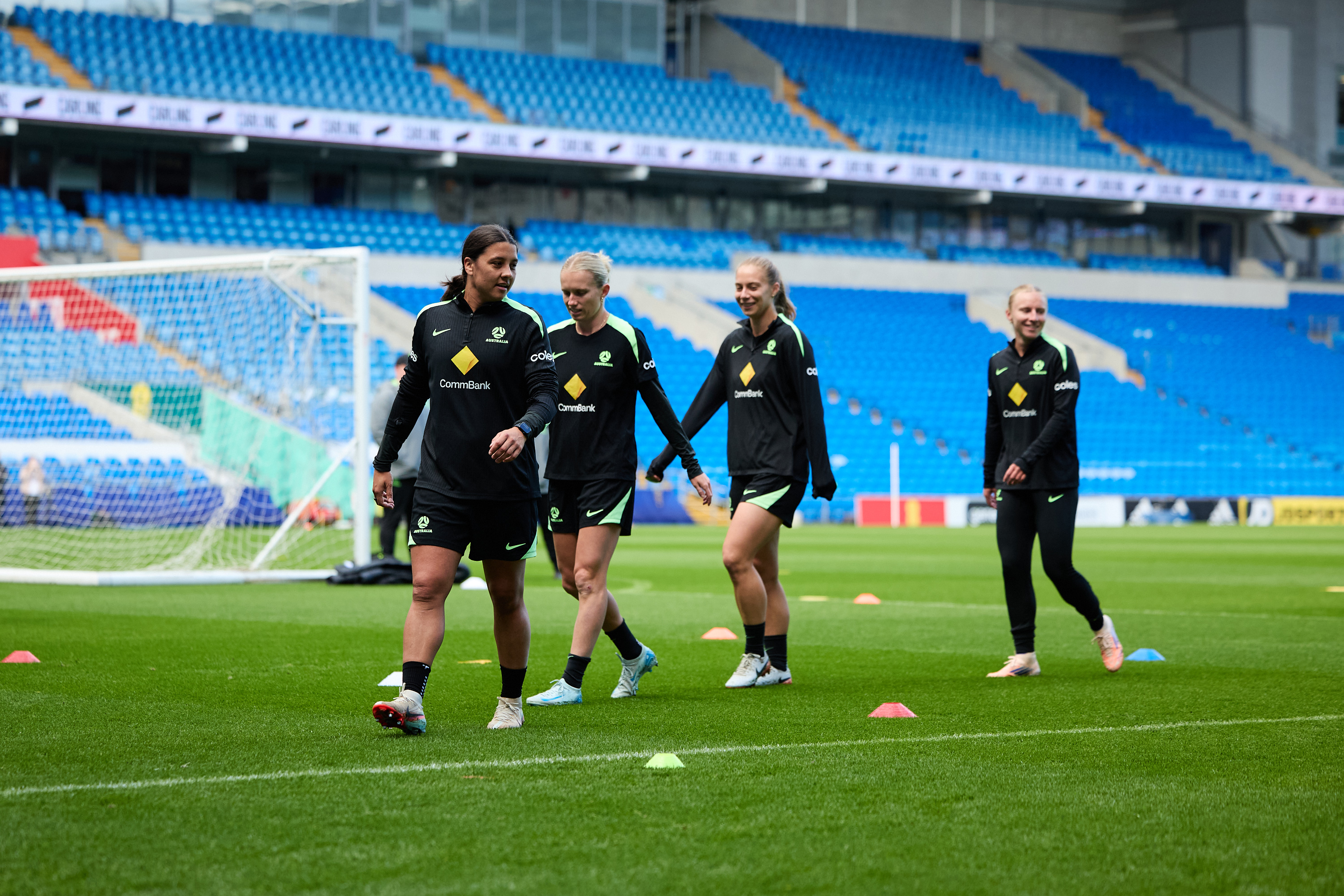 Sam Kerr during MD-1 training in Cardiff. (Photo: Rachel Bach/Football Australia)