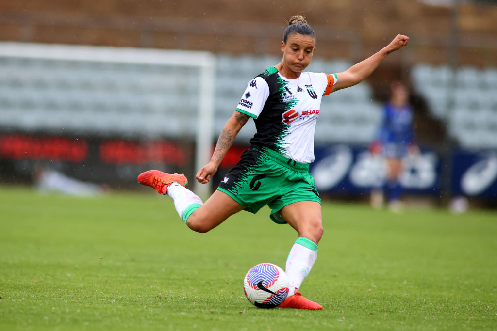 ADELAIDE, AUSTRALIA - DECEMBER 09: Chloe Logarzo of United FC during the A-League Women round seven match between Adelaide United and Western United at Marden Sports Complex, on December 09, 2023, in Adelaide, Australia. (Photo by Kelly Barnes/Getty Images)