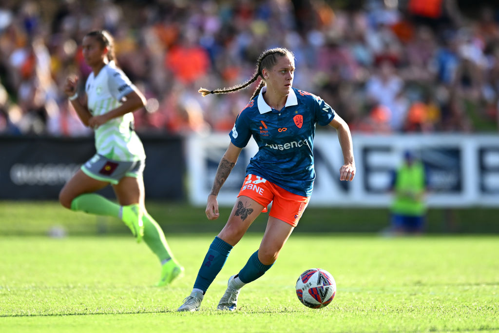 BRISBANE, AUSTRALIA - JANUARY 04: Laini Freier of Brisbane compete during the round 10 A-League Women's match between Brisbane Roar and Canberra United at Perry Park, on January 04, 2025, in Brisbane, Australia. (Photo by Albert Perez/Getty Images)