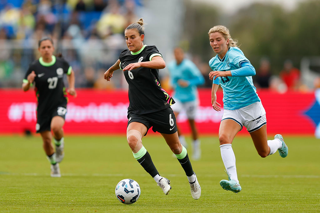 BUNBURY, AUSTRALIA - JULY 05: Chloe Berryhill of the Matildas runs towards goal during the International Friendly match between Australia Matildas and Panama at Hands Oval on July 05, 2025 in Bunbury, Australia. (Photo by James Worsfold/Getty Images)