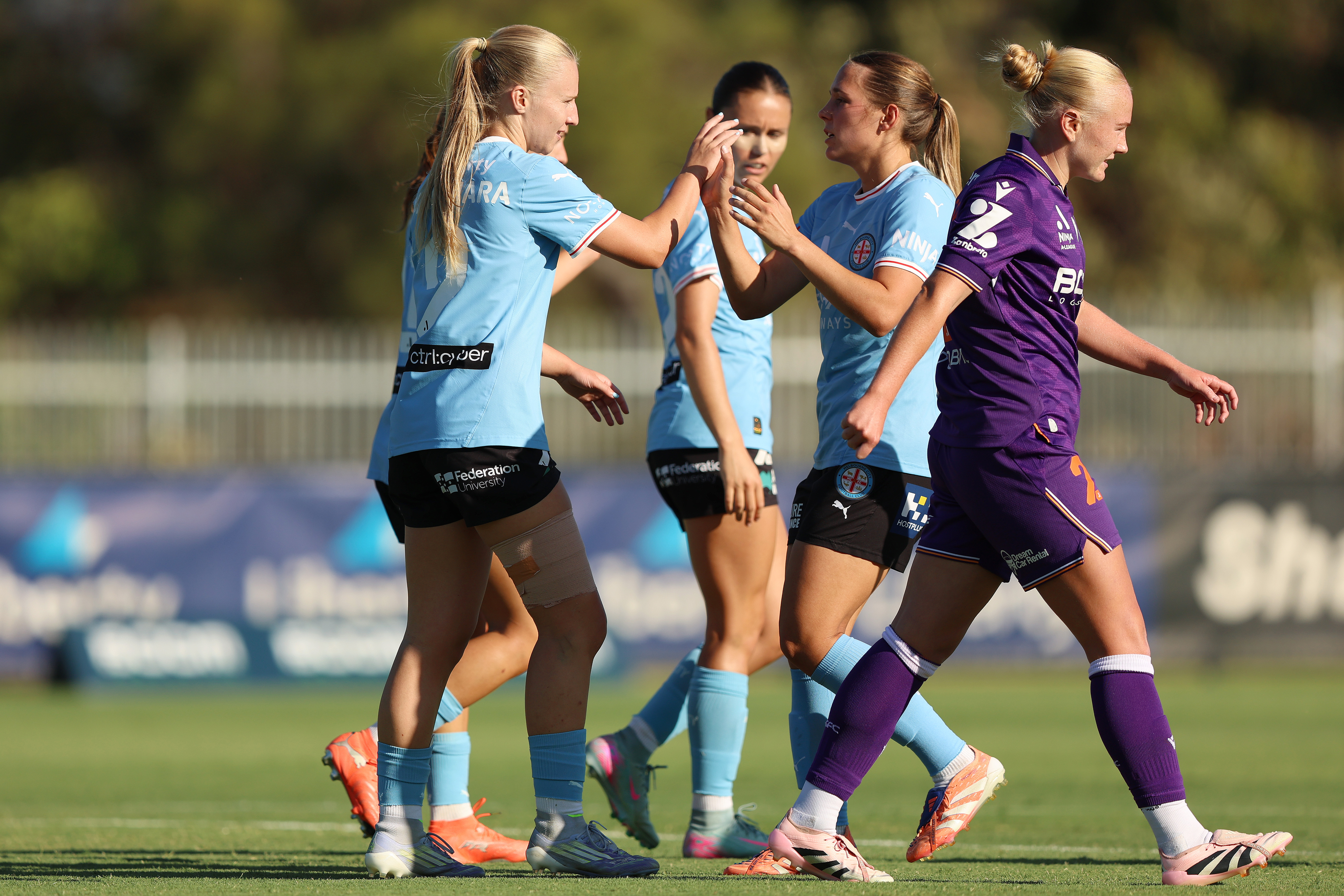 Holly McNamara of Melbourne City celebrates a goal during the round 14 A-League Women match between Perth Glory and Melbourne City at Sam Kerr Football Centre, on January 24, 2026, in Perth, Australia. (Photo by Janelle St Pierre/Getty Images)