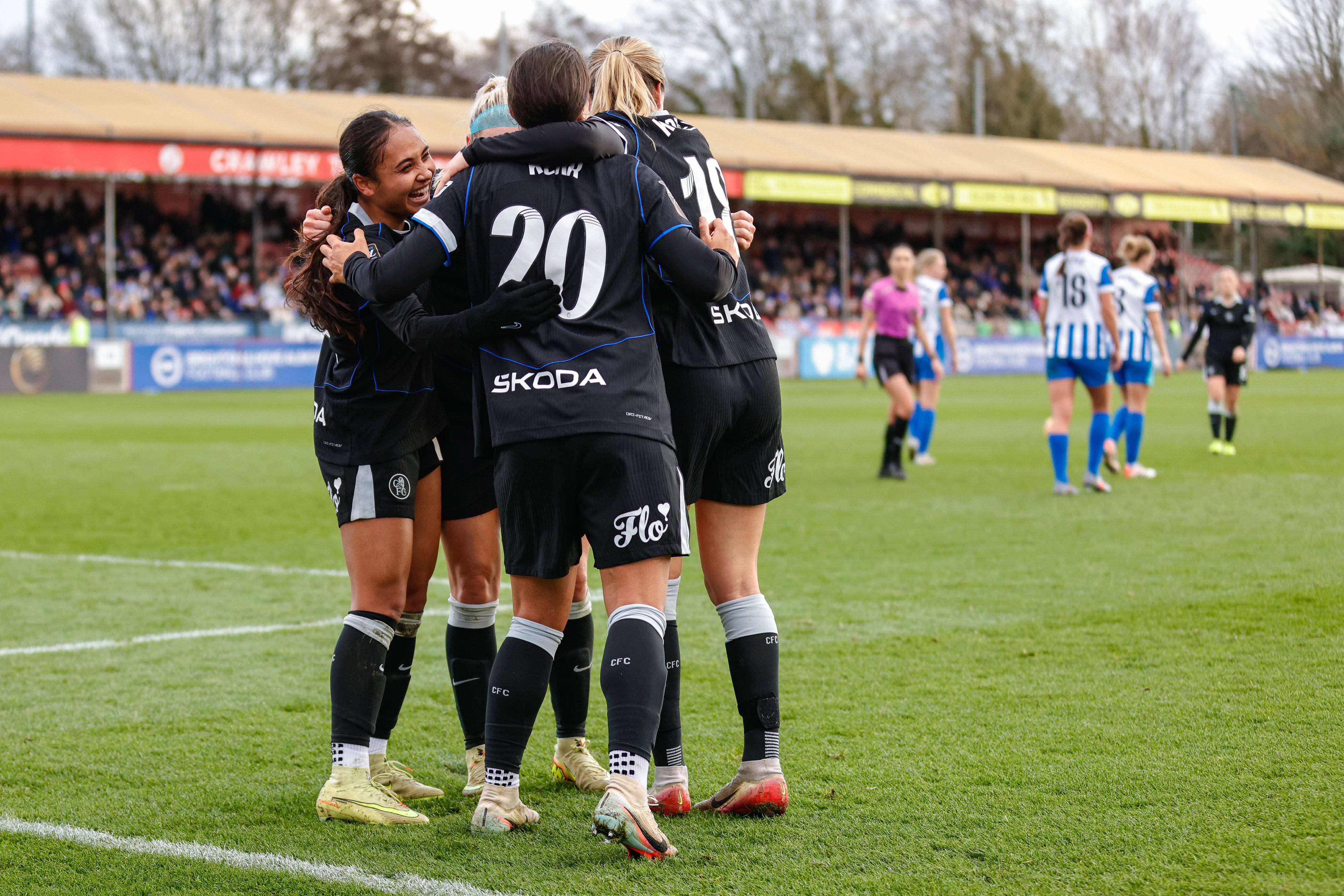 Alyssa Thompson (12 Chelsea) celebrates her goal during the Barclays Womens Super League match between Brighton & Hove Albion Women and Chelsea Women, at Broadfields Stadium, Crawley, England. (Neil Holmes SPP)