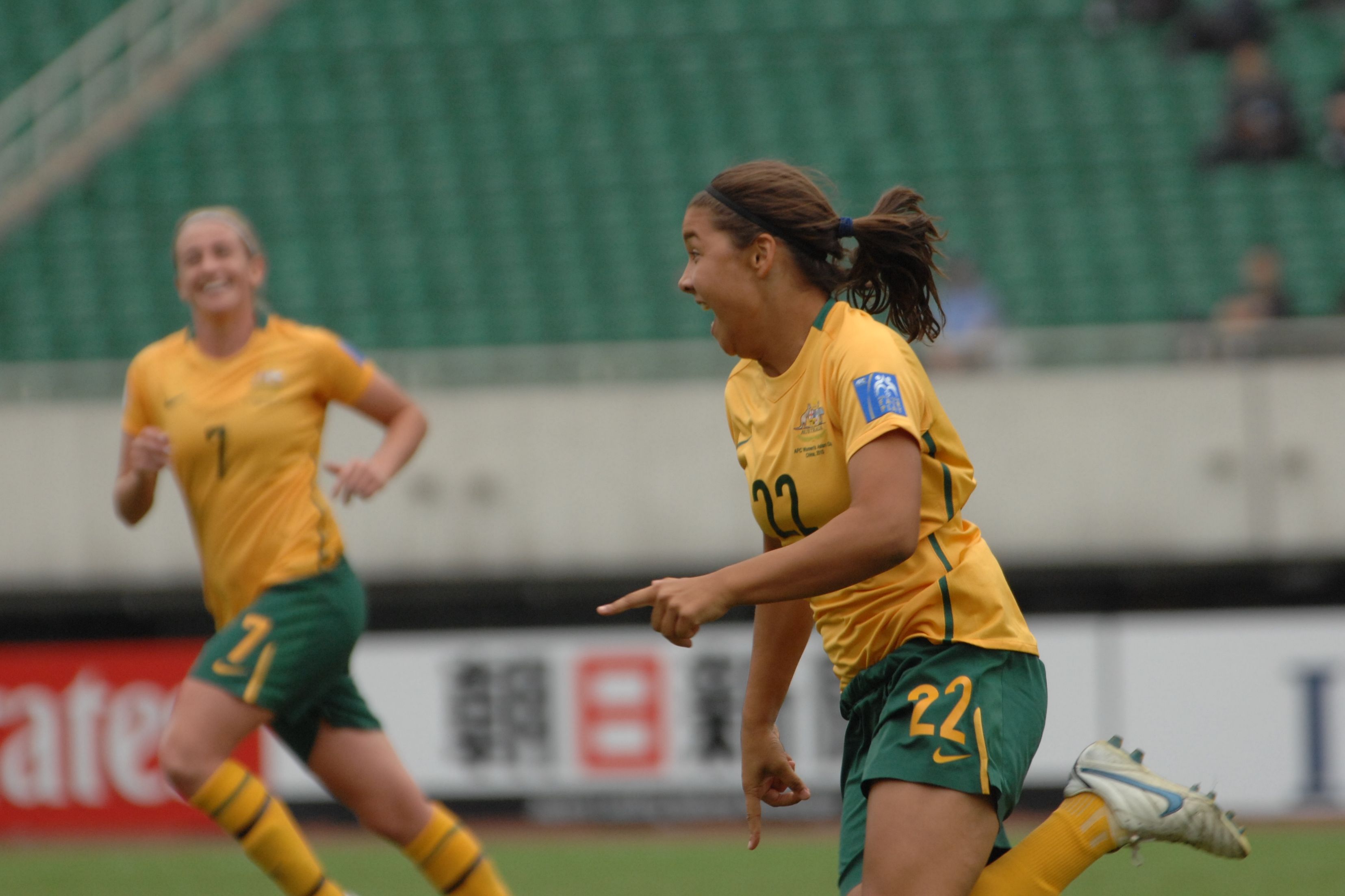 Sam Kerr celebrating her first national team goal (Photo: Paul Lau)