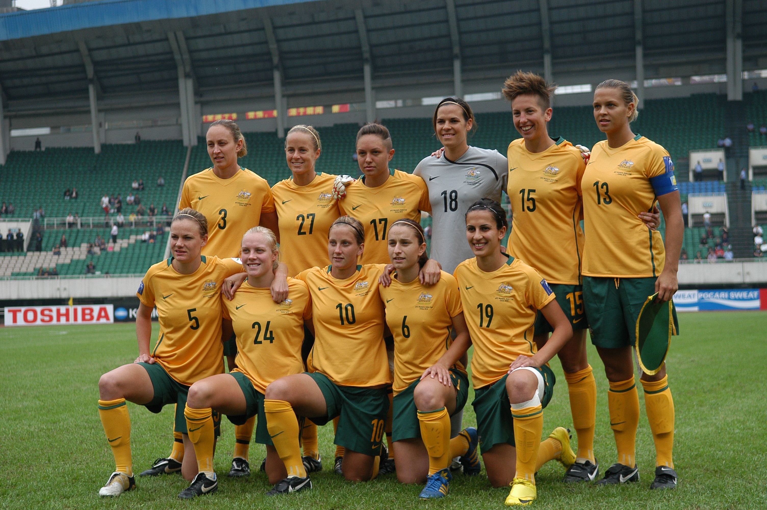 The team that took on Vietnam in Game One of the AFC Asian Cup 2010. Back row L-R: Karla Reuter, Aivi Luik, Kyah Simon, Lydia Williams, Sally Shipard, Thea Slatyer. Front row L-R: Lauren Colthorpe, Tameka Yallop, Kylie Ledbrook, Servet Uzunlar, Leena Khamis (Photo: Paul Lau)