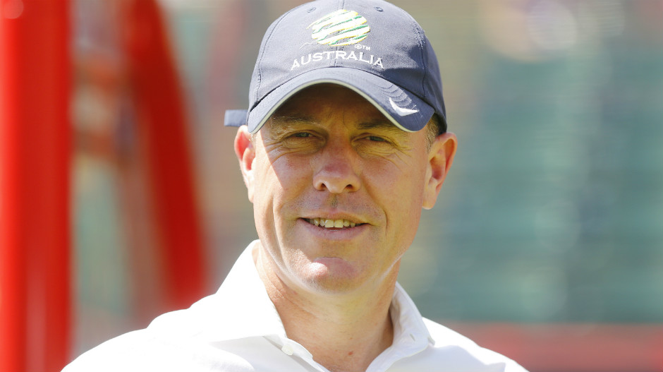 Matildas coach Alen Stajcic before kick-off in Edmonton.