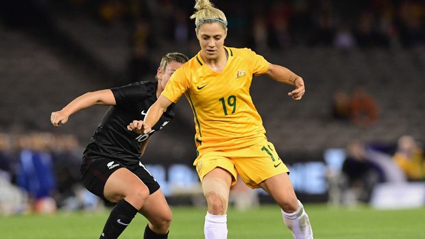 Katrina Gorry on the ball against New Zealand in Melbourne.