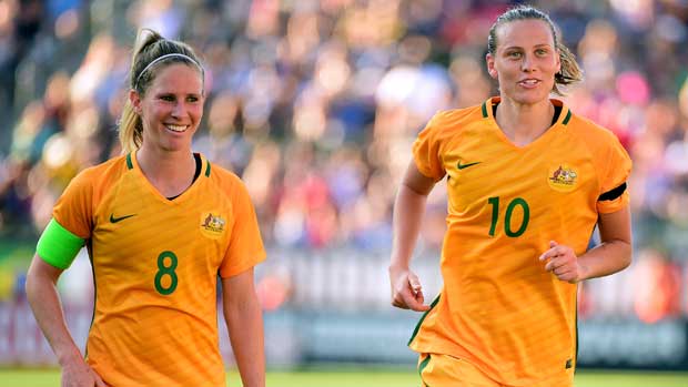 Elise Kellond-Knight and Emily van Egmond are all smiles at the recent Tournament of Nations.