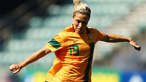 Westfield Matildas' Katrina Gorry fires a shot from distance.