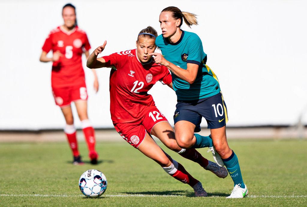 Emily van Egmond on the ball in her 100th game 