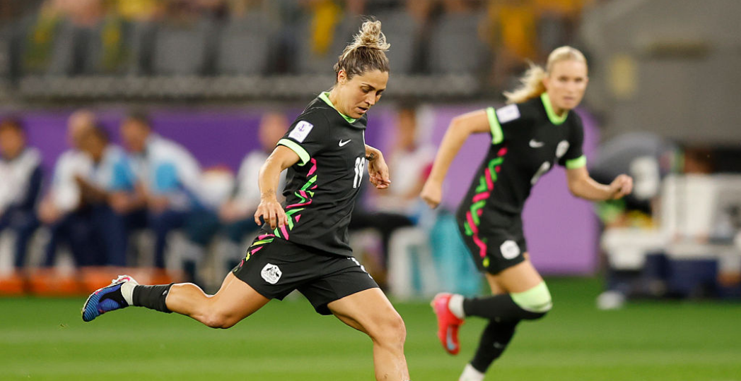 PERTH, AUSTRALIA - MARCH 17: Katrina Gorry of Australia crosses the ball during the AFC Women's Asian Cup Australia 2026 Semi Final match between Australia Matildas and China PR at Perth Stadium on March 17, 2026 in Perth, Australia. (Photo by James Worsfold/Getty Images)