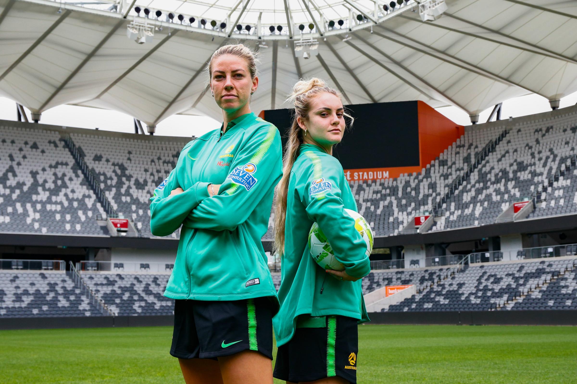 Alanna Kennedy and Ellie Carpenter at Bankwest Stadium