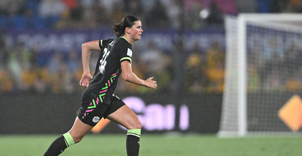 GOLD COAST, AUSTRALIA - MARCH 05: Charlize Rule of Australia runs with the ball during the AFC Women's Asian Cup Australia 2026 match between Islamic Republic of Iran and Australia Matildas at Gold Coast Stadium on March 05, 2026 in Gold Coast, Australia. (Photo by Albert Perez/Getty Images)
