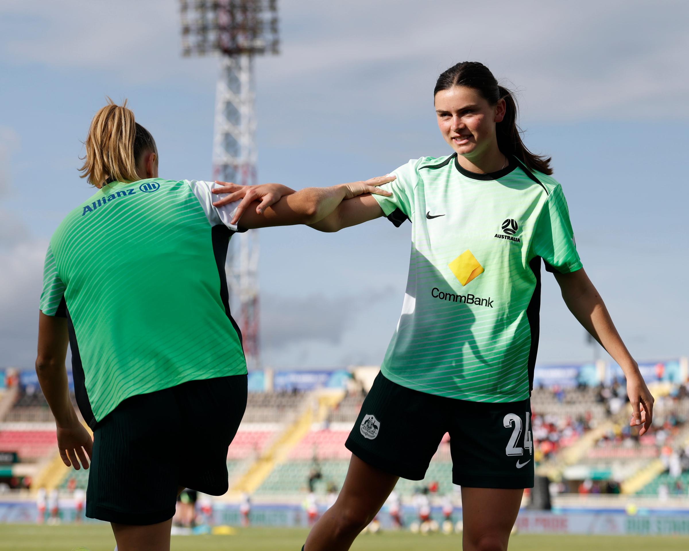Charlize Rule warming up ahead of the CommBank Matildas match v Kenya at the 2026 FIFA Series in Nairobi - Kunjan Malde
