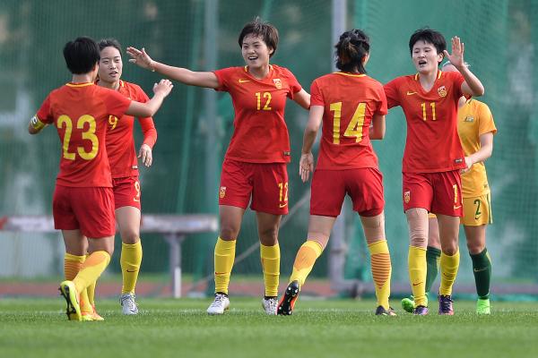 China celebrate a goal during a recent match against the Westfield Matildas.