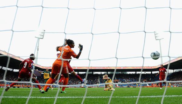 Emily van Egmond scores for Australia against Equatorial Guinea at 2011 World Cup