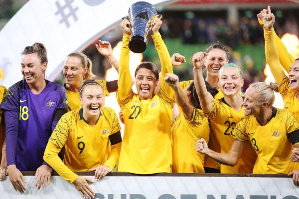 Caitlin Foord and Sam Kerr with Cup of Nations