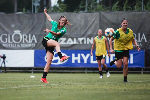 Amy Harrison hits a powerful volley towards goal